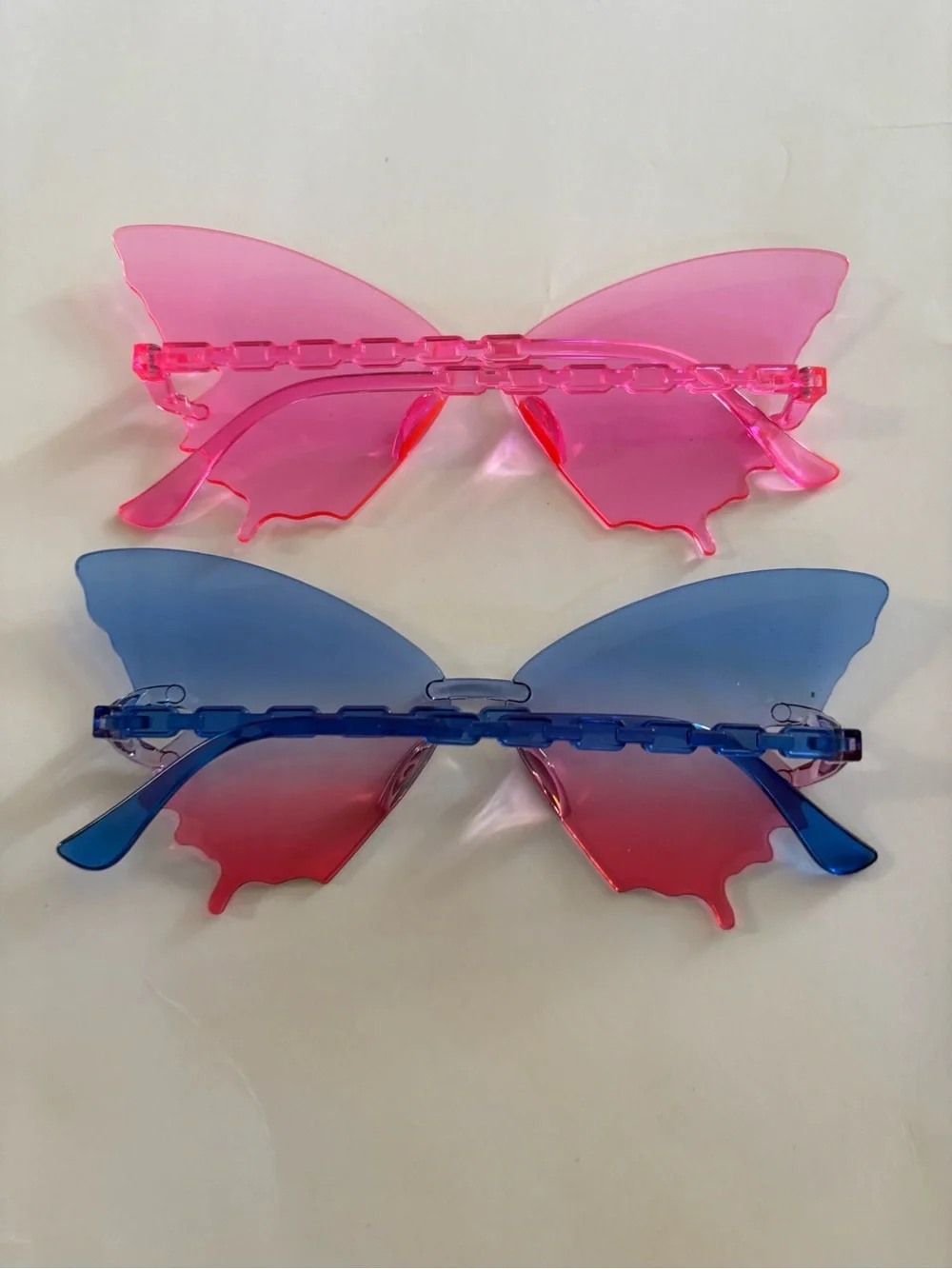 Butterfly Rimless Sunglasses - Blue & Pink